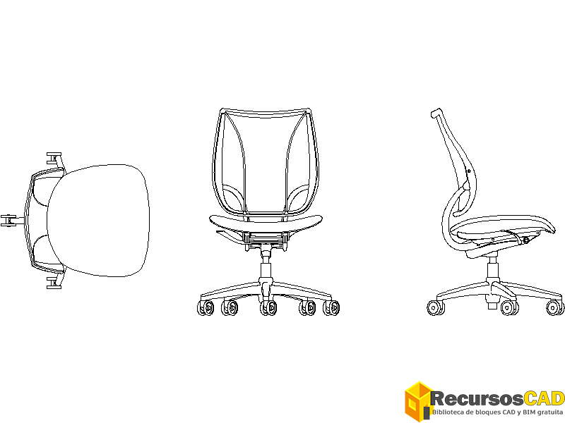 Bloque AutoCAD de sillas de oficina en planta y alzado CAD DWG