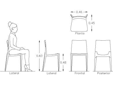 Bloques AutoCAD silla o sillas alzado y planta​ dwg CAD blocks