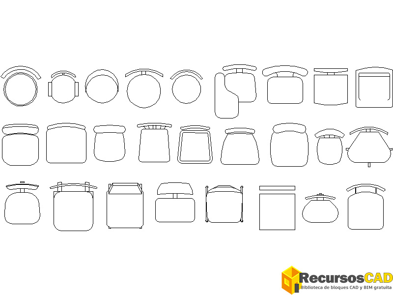 Bloques AutoCAD sillas redondas y de bar CAD 2D DWG blocks