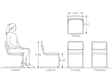 Bloques AutoCAD de silla diseño moderno en alzado y planta CAD blocks dwg