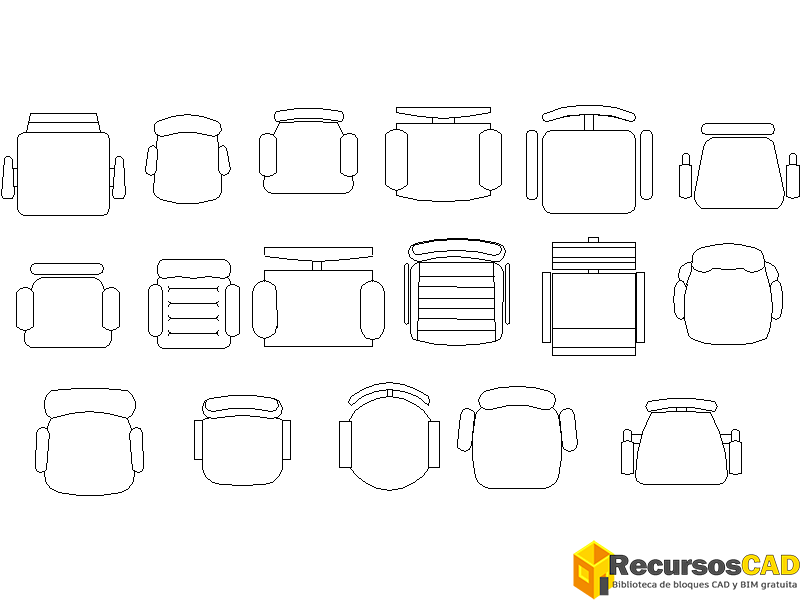 Bloques AutoCAD de sillas oficina dwg en planta 2d CAD blocks