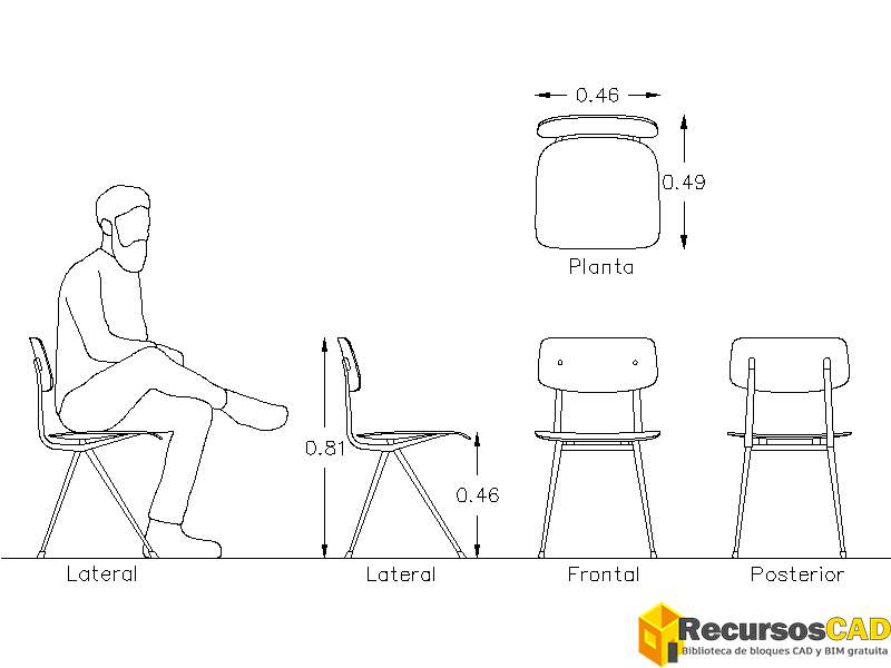 Bloques AutoCAD de sillas dwg en planta y alzado CAD blocks gratis