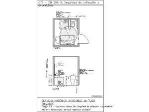 Baño accesible AutoCAD DWG con normativa CTE DB-SUA