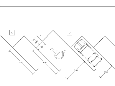 Descarga Bloque CAD en DWG de Plazas de Aparcamiento en Ángulo 45º