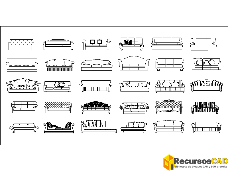 Bloques CAD 2d Sofás descarga gratuita dwg