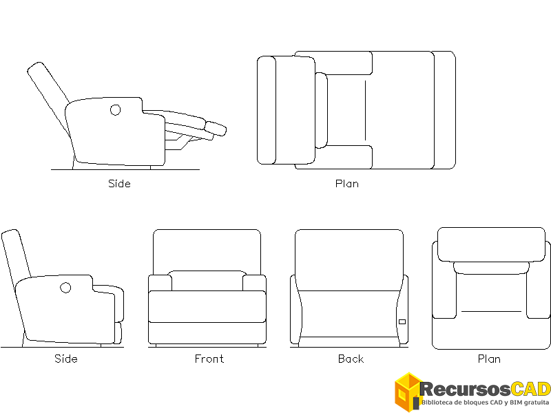 Bloques CADSillón reclinable en dwg 2d gratis