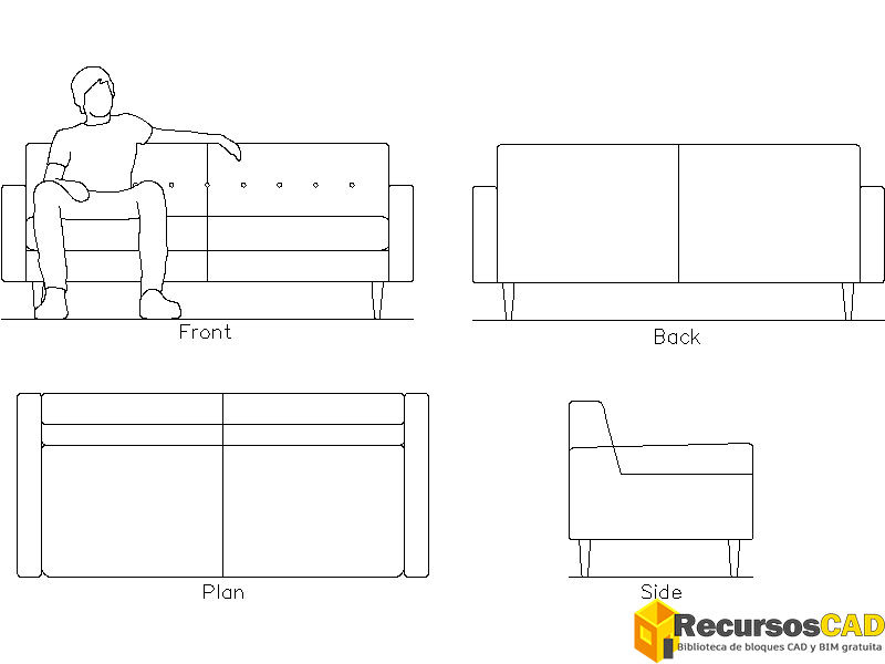 Bloques CAD del Sofá Bantam 73 2d dwg