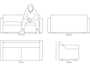 Bloque DWG de sofa loveseat para AutoCAD