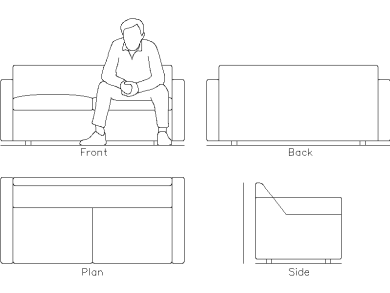 Bloques CAD Sofa loveseat en AutoCAD dwg