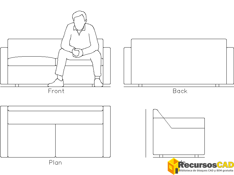 Bloques CAD Sofa loveseat en AutoCAD dwg