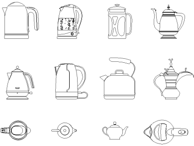 Bloques CAD de Tetera, Hervidor de agua