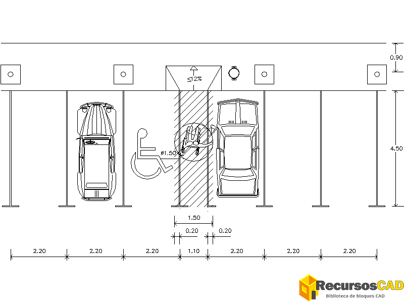 Dibujo CAD Aparcamientos de Usuarios con Movilidad Reducida