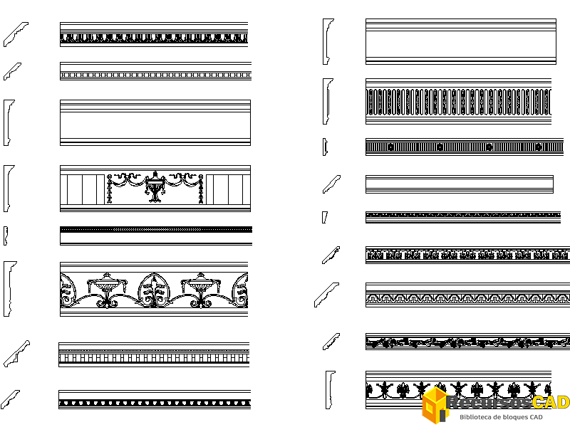 Bloques CAD de Cornisas y Molduras en DWG