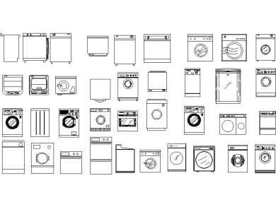 Bloques CAD de electrodomésticos, lavadoras y secadoras.