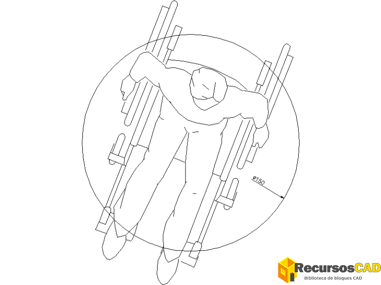 radio de giro 150cm para silla de ruedas AutoCAD DWG gratis