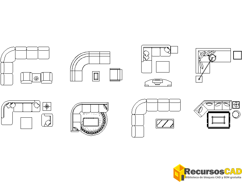 Descargar bloque cad de sofá en forma de L gratis