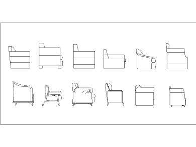 Bloques de sofás y sillones con vistas lateral