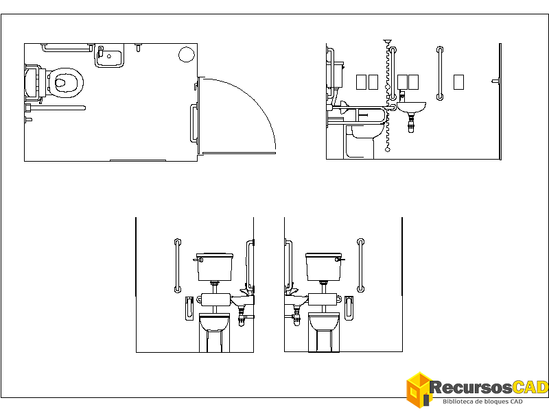 Bloques CAD para baños para discapacitados