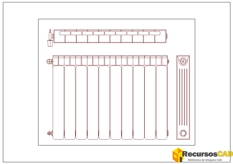 Bloques AutoCAD de Radiador con Llave de Paso, Entrada y Salida de Agua