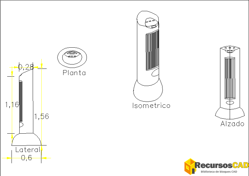 Bloques AutoCAD de Calefactor Eléctrico portátil