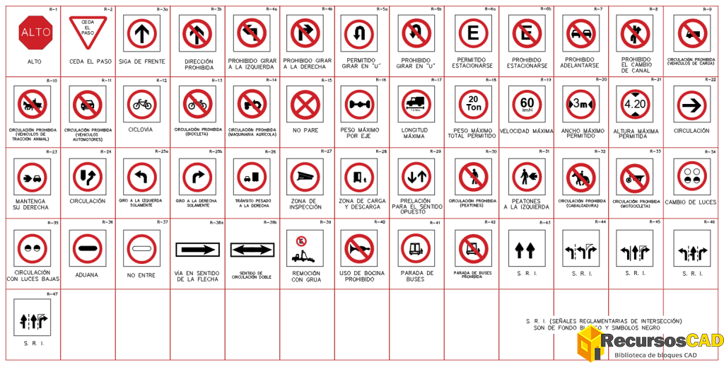 Bloques DWG de Conjunto de Señales de Tráfico