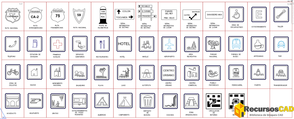 Bloques DWG de Conjunto de Señales de Tráfico
