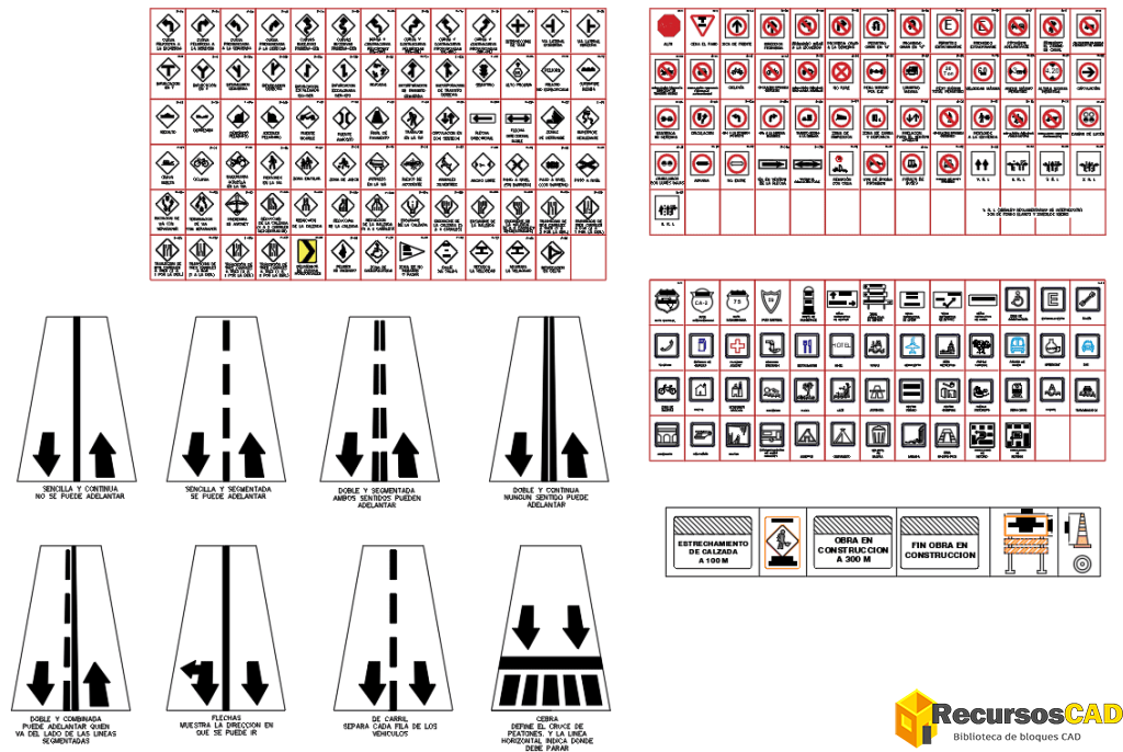 Bloques DWG de Conjunto de Señales de Tráfico