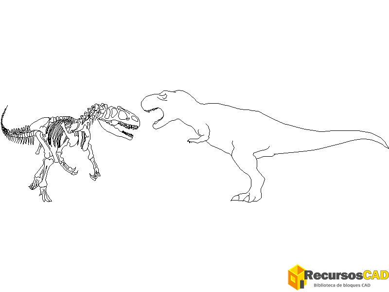 Bloques CAD DWG: Esqueletos y Siluetas de Dinosaurios T-Rex