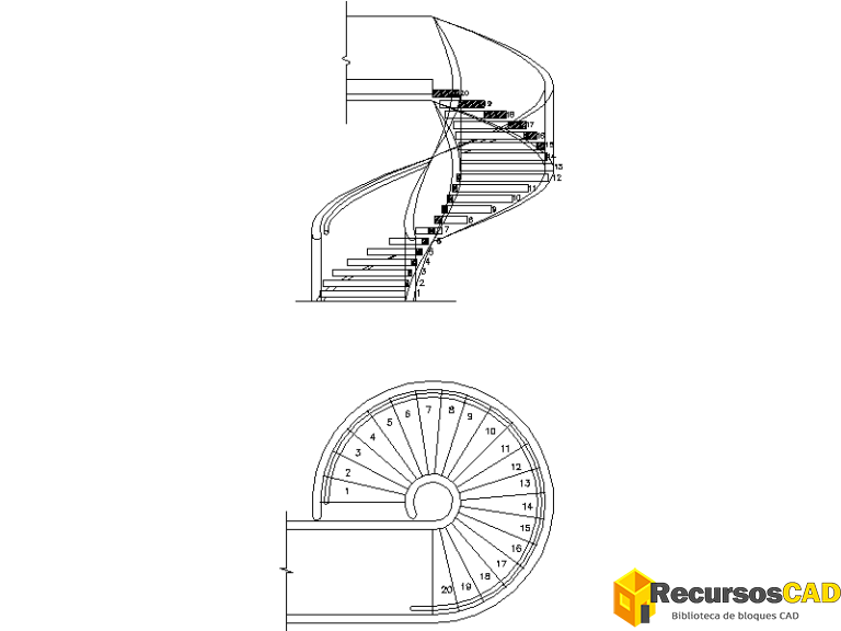 Bloques CAD: Escaleras caracol en planta - RecursosCAD