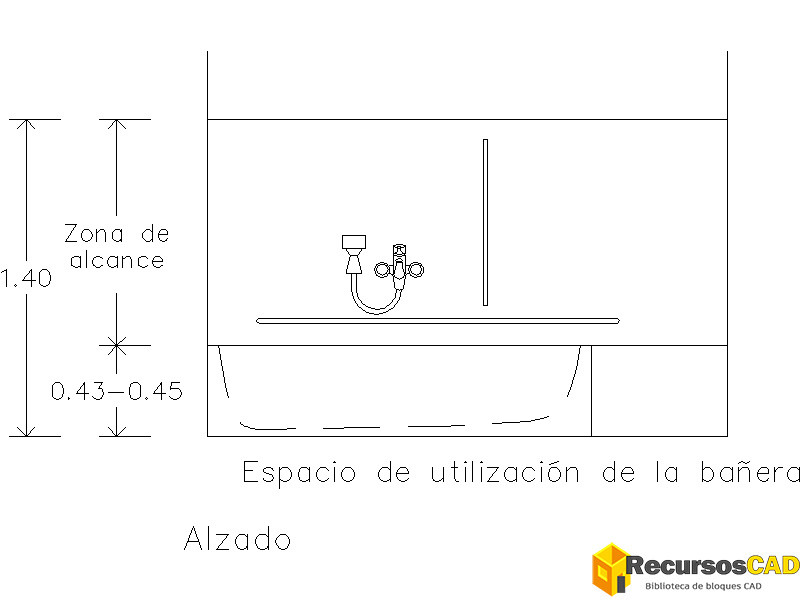 Bloque CAD de accesibilidad Bañera en Alzado