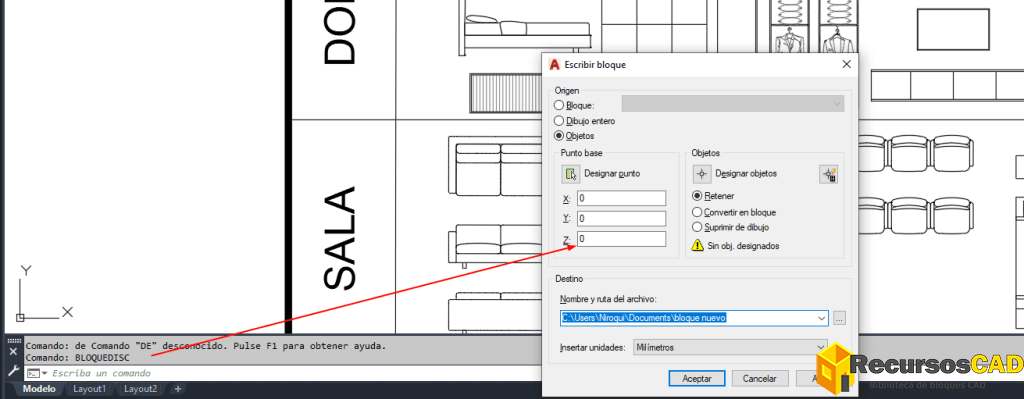 Extraer o exportar bloques de un archivo de AutoCAD