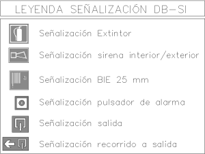 Leyenda señalización elementos extinción para AutoCAD