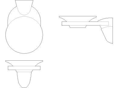 Bloques AutoCAD de jabonero accesorios de baño vistas frontal, lateral y superior.