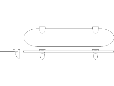 Bloques AutoCAD de Estante de pared de vidrio, accesorios de baño vistas frontal, lateral y superior