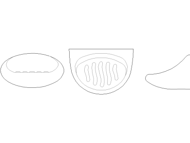 Bloques AutoCAD de jabonero de ducha, accesorios de baño vistas frontal, lateral y superior