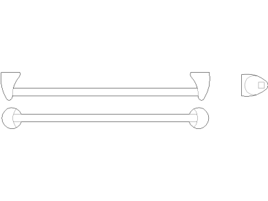 Bloques AutoCAD de toallero barra tipo 5, accesorios de baño vistas frontal, lateral y superior