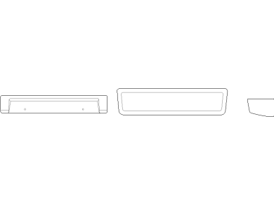 Bloques AutoCAD de Jabonera, accesorios de baño vistas frontal, lateral y superior