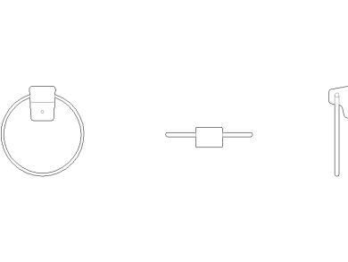 Bloques AutoCAD de Toallero aro, accesorios de baño vistas frontal, lateral y superior