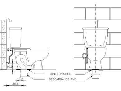 dibujo CAD de detalle de instalación de inodoro