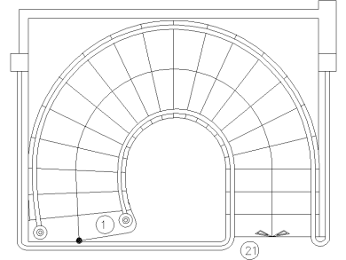 Escaleras curva vista en planta