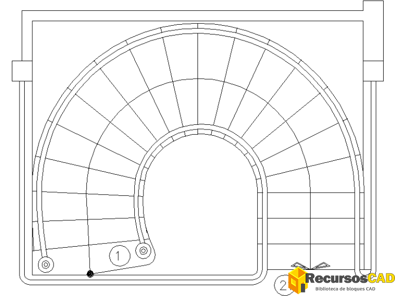 Bloques CAD: Escaleras circular o curva vista en planta - RecursosCAD
