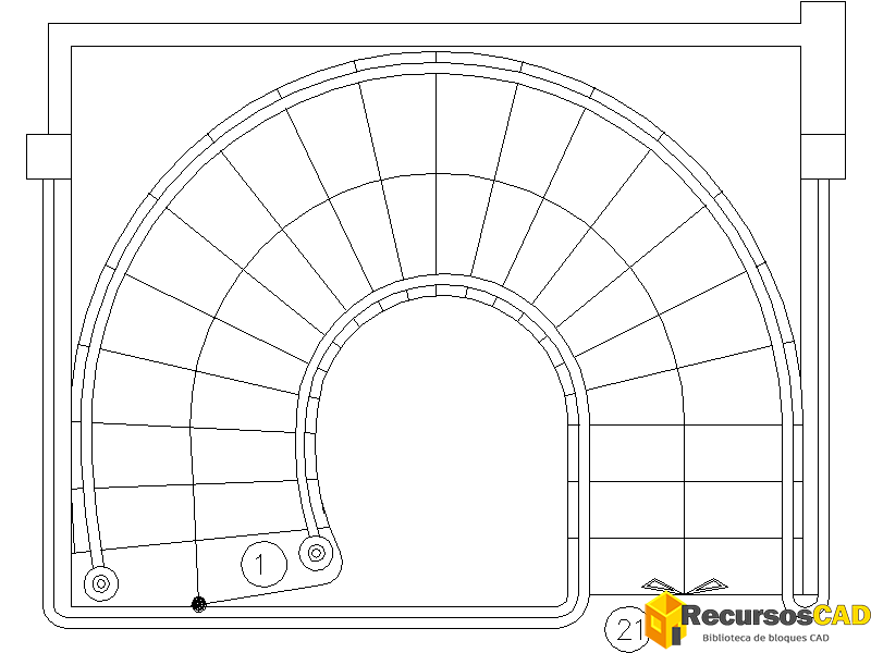 Escaleras curva vista en planta