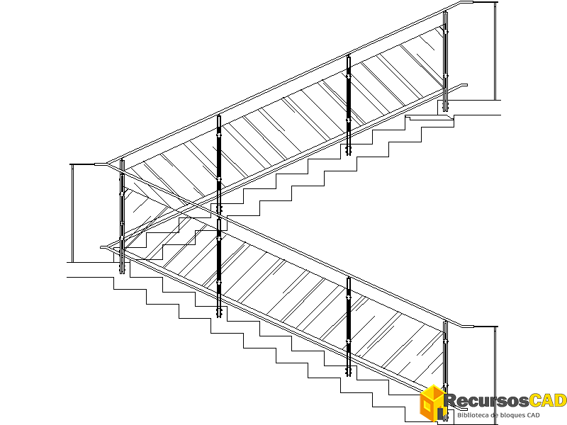 Escaleras de dos tamos vista en sección