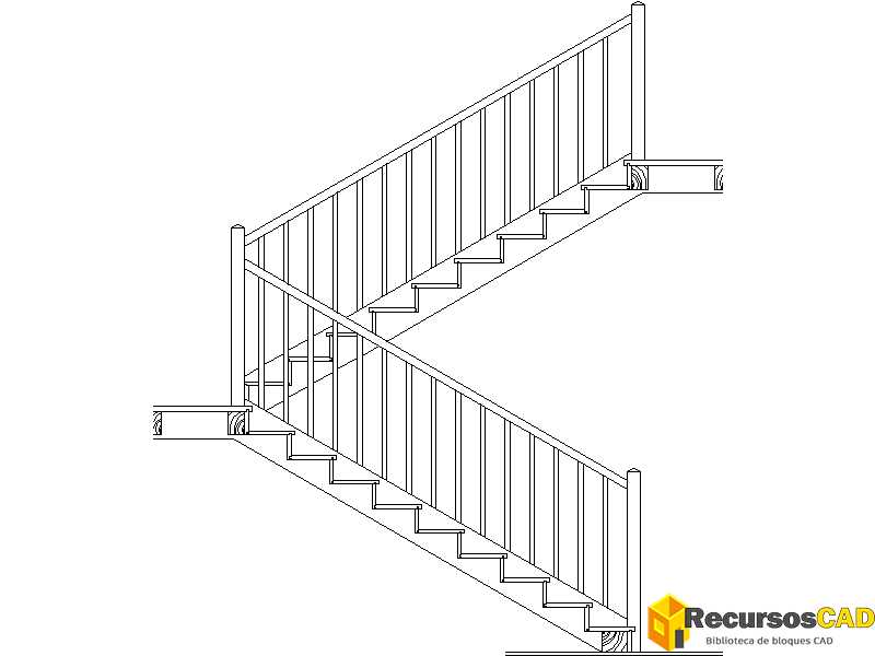 Escaleras de dos tamos vista en sección