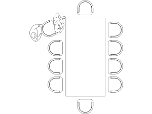Bloque DWG de mesa cuadrada con sillas para AutoCAD