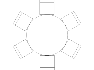 Mesas de Comedor redonda con 6 Sillas vista en planta