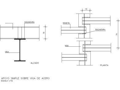 Bloques DWG Detalles Constructivos de Apoyo Simple sobre Viga de Acero