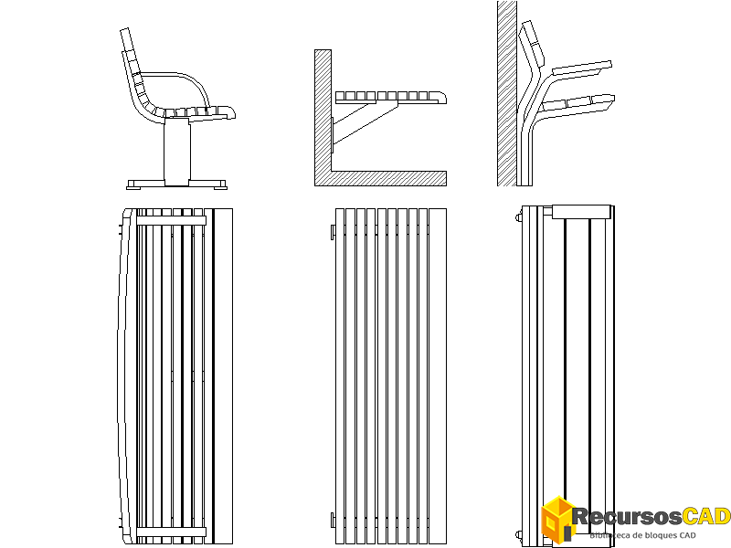 Bloques DWG de Bancos Urbanos: Vistas en Planta y Alzados