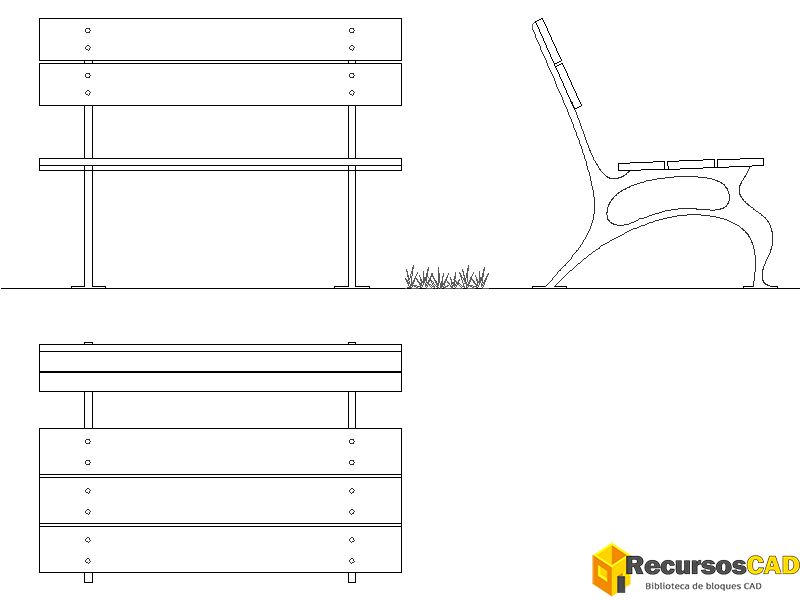 Bloques DWG de Bancos Urbanos: Vistas en Planta y Alzados