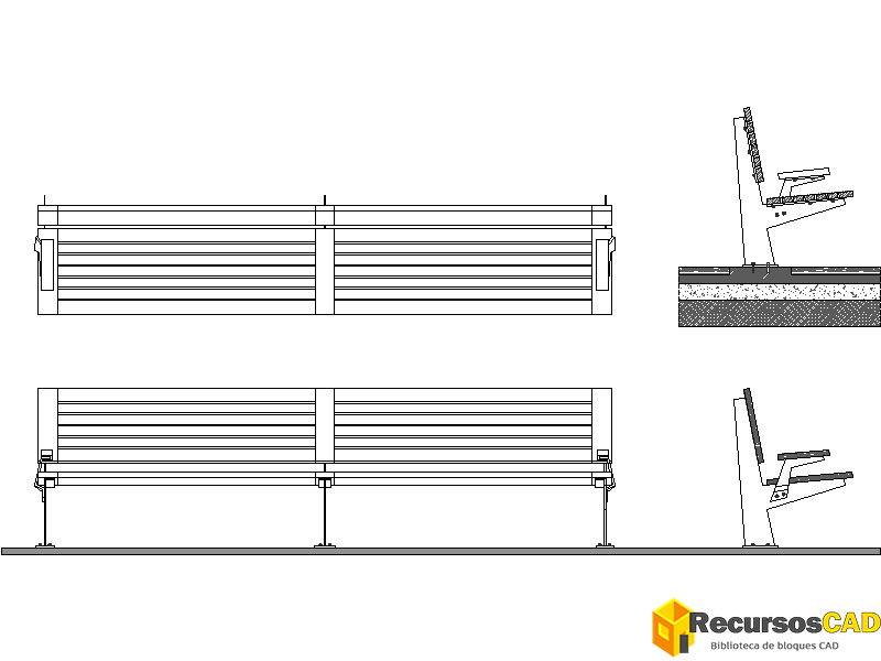 Bloques DWG de Bancos Urbanos: Vistas en Planta y Alzados